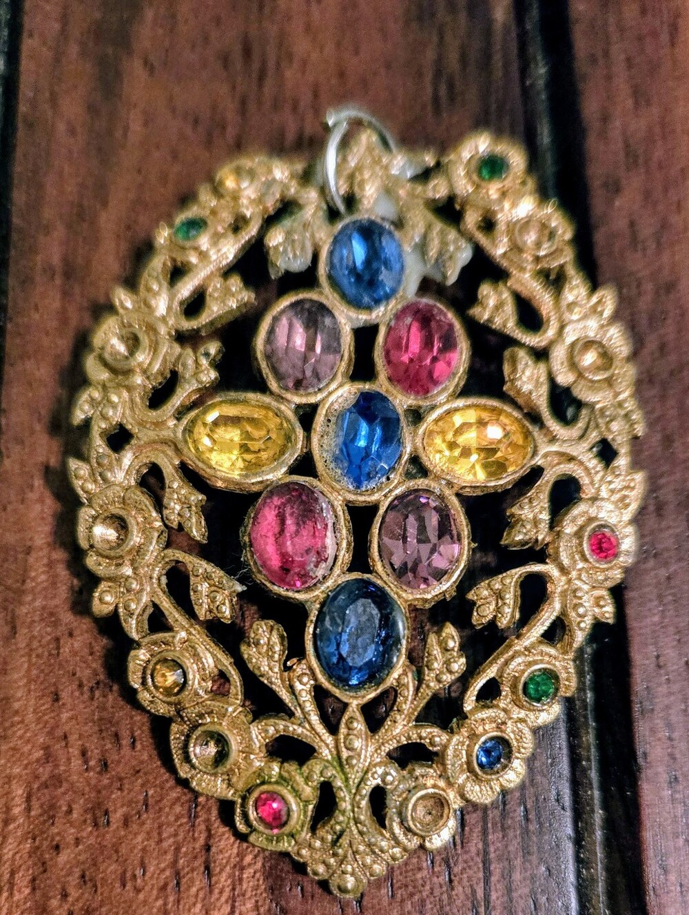 Antique Art Deco Fruit Salad Pot Metal Brooch Pendant
